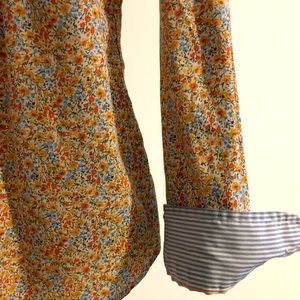 LL Bean floral Button Blouse w/ contrasting cuffs